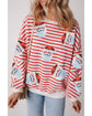 Orange Stripe Striped Sequin Santa Claus Pattern Christmas Pullover Sweatshirt - XL