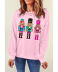 Pink Cute Nutcracker Printed Drop Shoulder Christmas Sweatshirt - L