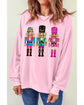 Pink Cute Nutcracker Printed Drop Shoulder Christmas Sweatshirt - XL