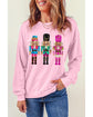 Pink Cute Nutcracker Printed Drop Shoulder Christmas Sweatshirt - XL