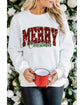 Beige MERRY Christmas Heat Transfer Printing Crewneck Pullover Sweatshirt - M