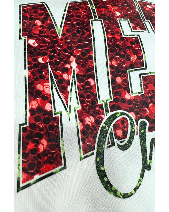 Beige MERRY Christmas Heat Transfer Printing Crewneck Pullover Sweatshirt - S