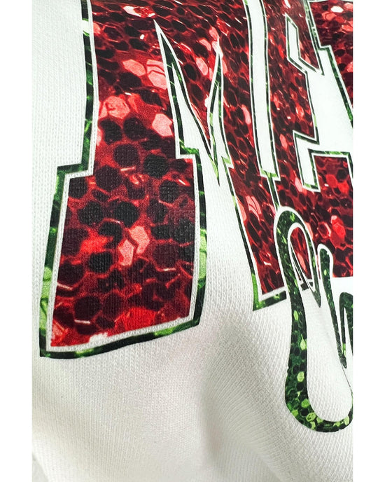 Beige MERRY Christmas Heat Transfer Printing Crewneck Pullover Sweatshirt - XL