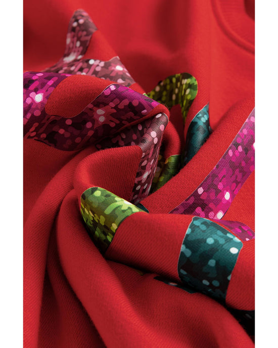 Red Heat Transfer HOLLY JOLLY Printing Christmas Pullover Sweatshirt - S