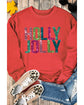 Red Heat Transfer HOLLY JOLLY Printing Christmas Pullover Sweatshirt - XL