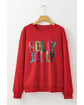 Red Heat Transfer HOLLY JOLLY Printing Christmas Pullover Sweatshirt - XL