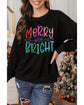 Black Glittering Merry and Bright Graphic Christmas Pullover Sweatshirt - S