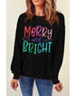 Black Glittering Merry and Bright Graphic Christmas Pullover Sweatshirt - XL