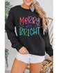 Black Glittering Merry and Bright Graphic Christmas Pullover Sweatshirt - XL