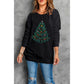 Black Rhinestone Christmas Tree Graphic Pullover Sweatshirt - L