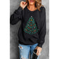 Black Rhinestone Christmas Tree Graphic Pullover Sweatshirt - L