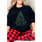 Black Rhinestone Christmas Tree Graphic Pullover Sweatshirt - M
