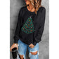 Black Rhinestone Christmas Tree Graphic Pullover Sweatshirt - M