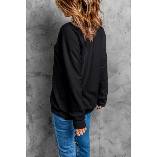 Black Rhinestone Christmas Tree Graphic Pullover Sweatshirt - XL