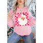 Pink Fancy Checkered Father Christmas Graphic Sweatshirt - L