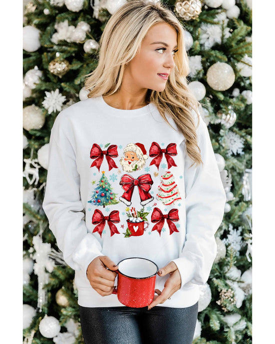 Beige Christmas Tree Bowknot Santa Clause Graphic Holiday Sweatshirt - 2XL