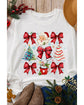 Beige Christmas Tree Bowknot Santa Clause Graphic Holiday Sweatshirt - L