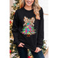 Black Bowknot Christmas Tree Shiny Graphic Sweatshirt - S