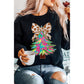 Black Bowknot Christmas Tree Shiny Graphic Sweatshirt - XL