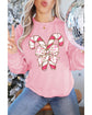 Pink Christmas Bow Candy Cane Graphic Drop Shoulder Crew Neck Sweatshirt - M