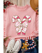 Pink Christmas Bow Candy Cane Graphic Drop Shoulder Crew Neck Sweatshirt - S