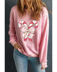 Pink Christmas Bow Candy Cane Graphic Drop Shoulder Crew Neck Sweatshirt - XL
