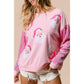 Pink Sequined Santa Claus Long Sleeve Christmas Sweatshirt - L