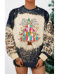 Black Christmas Tree Graphic Bleached Leopard Tie Dye Sweatshirt - M