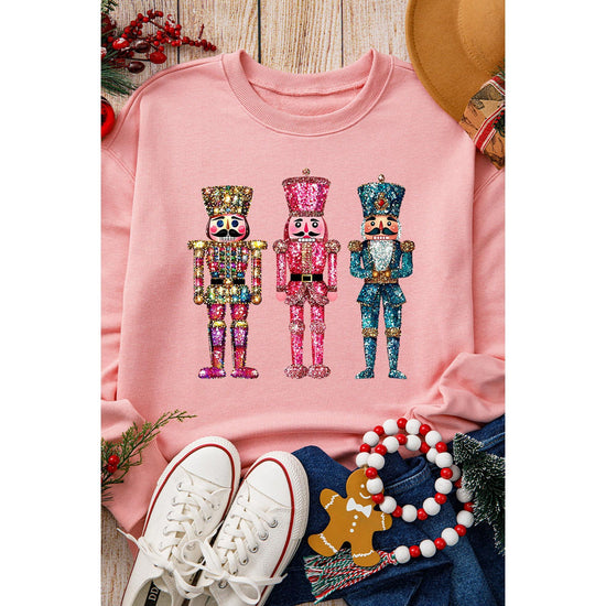 Pink Shimmer Nutcracker Graphic Christmas Pullover Sweatshirt - S