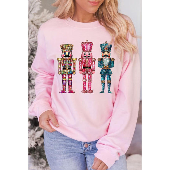Pink Shimmer Nutcracker Graphic Christmas Pullover Sweatshirt - XL