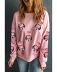 Pink Sequin Nutcracker Graphic Drop Shoulder Christmas Sweatshirt - S