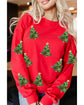 Red Sequin Christmas Tree Graphic Drop Shoulder Sweatshirt - S