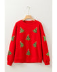 Red Sequin Christmas Tree Graphic Drop Shoulder Sweatshirt - XL