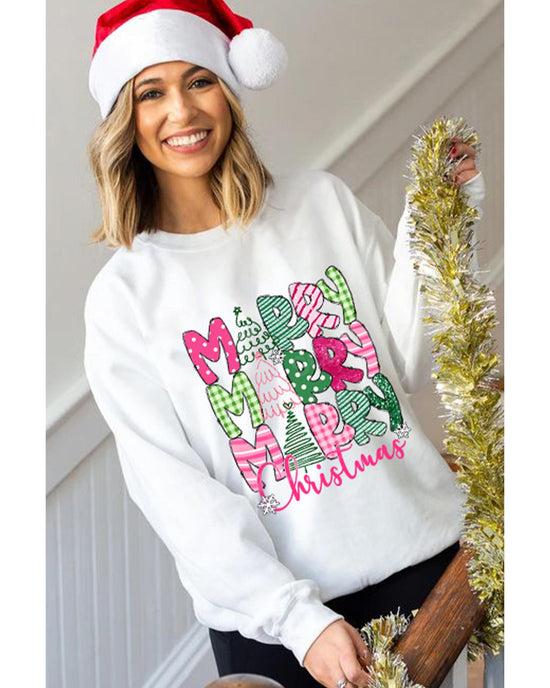 Beige MERRY Christmas Printed Drop Shoulder Pullover Sweatshirt - 2XL