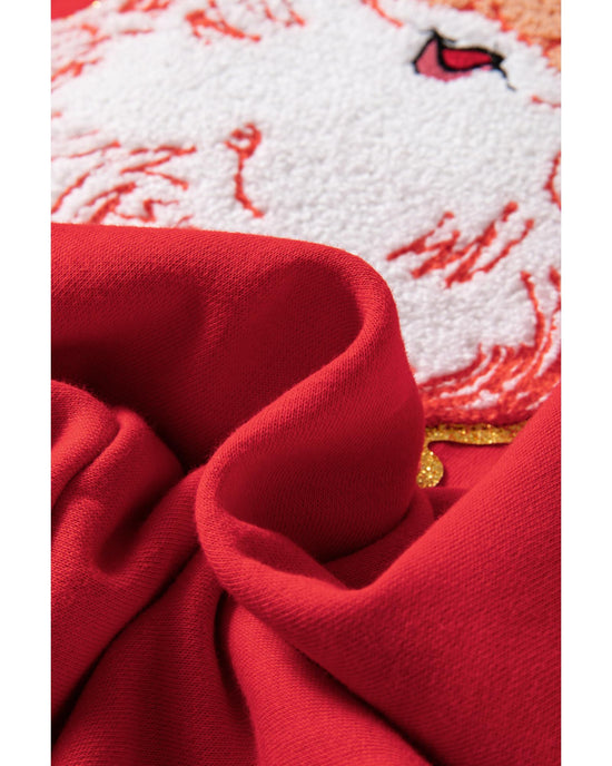 Red Santa Claus Graphic Crewneck Raglan Sleeve Christmas Sweatshirt - M