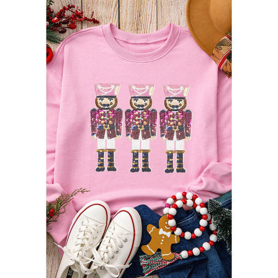 Pink Christmas Nutcracker Graphic Pullover Sweatshirt - S