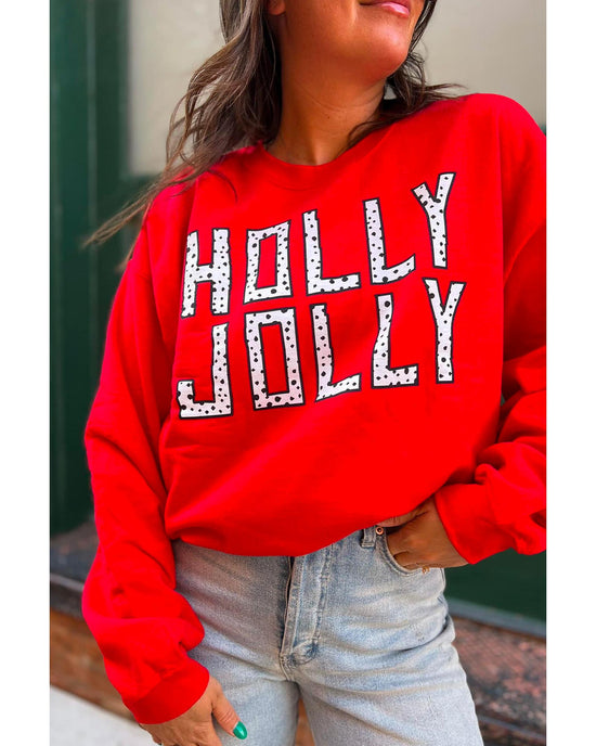 Red HOLLY JOLLY Dotty Letter Graphic Christmas Sweatshirt - 2XL