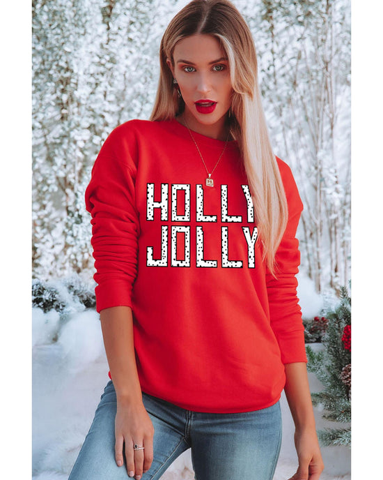 Red HOLLY JOLLY Dotty Letter Graphic Christmas Sweatshirt - S