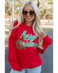 Red Merry Christmas Crewneck Drop Shoulder Loose Sweatshirt - XL