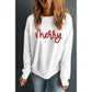 Beige Merry Graphic Christmas Crew Neck Sweatshirt - S