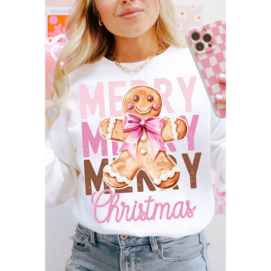 Beige Merry Christmas Gingerbread Man Graphic Sweatshirt - 2XL