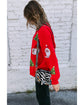 Red Santa Claus Christmas Tree Patched Pattern Drop Shoulder Sweatshirt - L