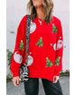 Red Santa Claus Christmas Tree Patched Pattern Drop Shoulder Sweatshirt - S