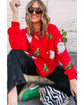Red Santa Claus Christmas Tree Patched Pattern Drop Shoulder Sweatshirt - XL