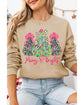 Khaki Merry & Bright Christmas Tree Print Pullover Sweatshirt - M