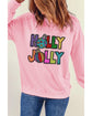 Pink HOLLY JOLLY Christmas Festive Letter Graphic Sweatshirt - M