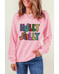 Pink HOLLY JOLLY Christmas Festive Letter Graphic Sweatshirt - S