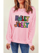 Pink HOLLY JOLLY Christmas Festive Letter Graphic Sweatshirt - S