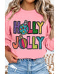 Pink HOLLY JOLLY Christmas Festive Letter Graphic Sweatshirt - XL