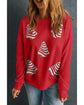 Red Playful Christmas Tree Patched Dropped Shoulder Sweatshirt - 2XL